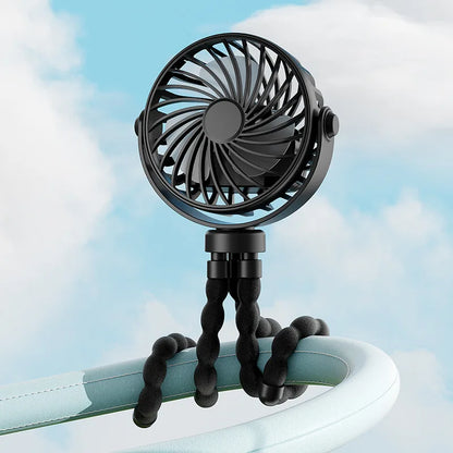 3-Speed Portable USB Stroller Fan with Light & Phone Holder