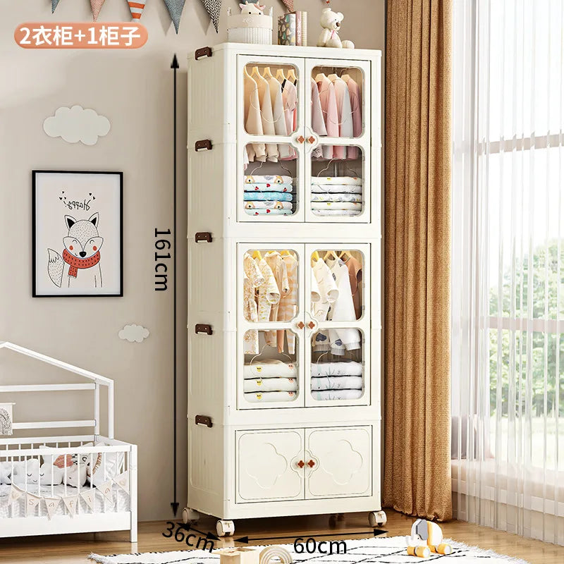 Children's Wardrobe, Bedroom, Home Storage Cabinet, Baby Storage Bin, Toy Clothing Storage Box Plastic Folding Organizer Cabinet