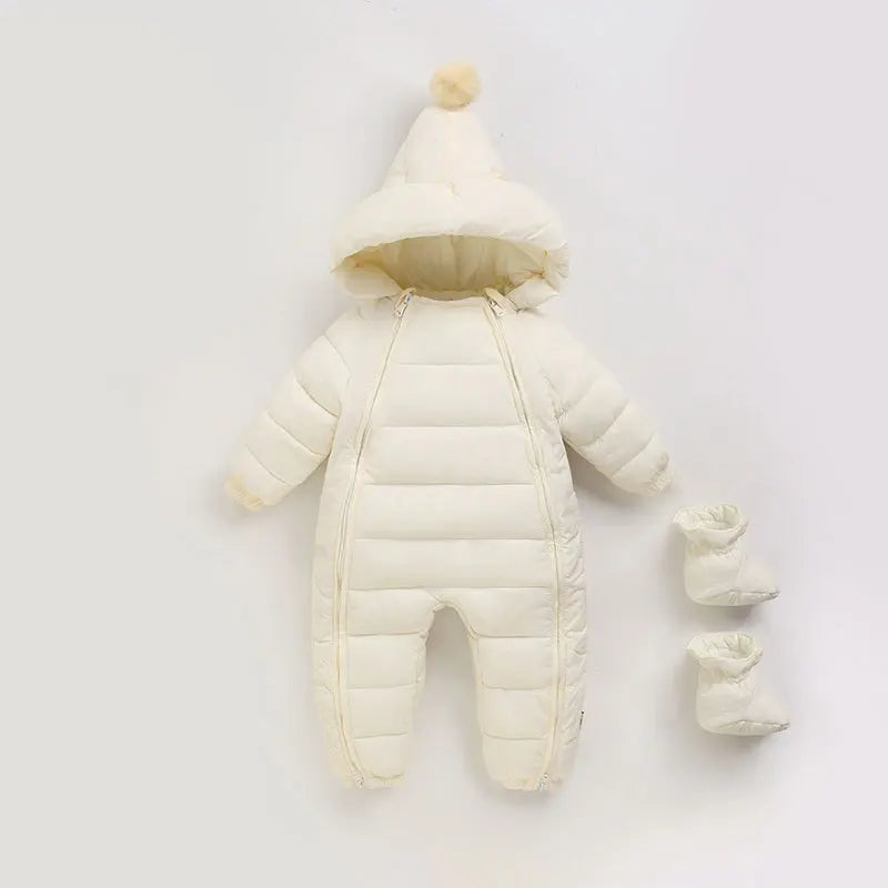 OLEKID Autumn Winter Newborn Baby Romper Hooded Plus Velvet Toddler Boy Jumpsuit New born Snowsuit Infant Baby Girl Overalls