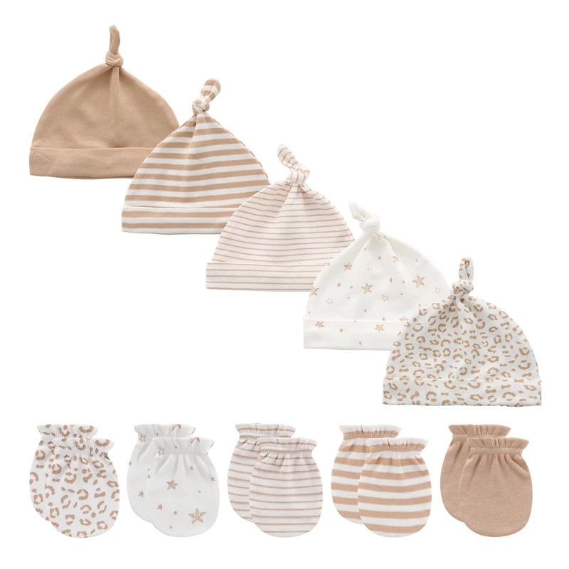 Unisex Cotton Newborn Baby Hat and Gloves Nightcap Set