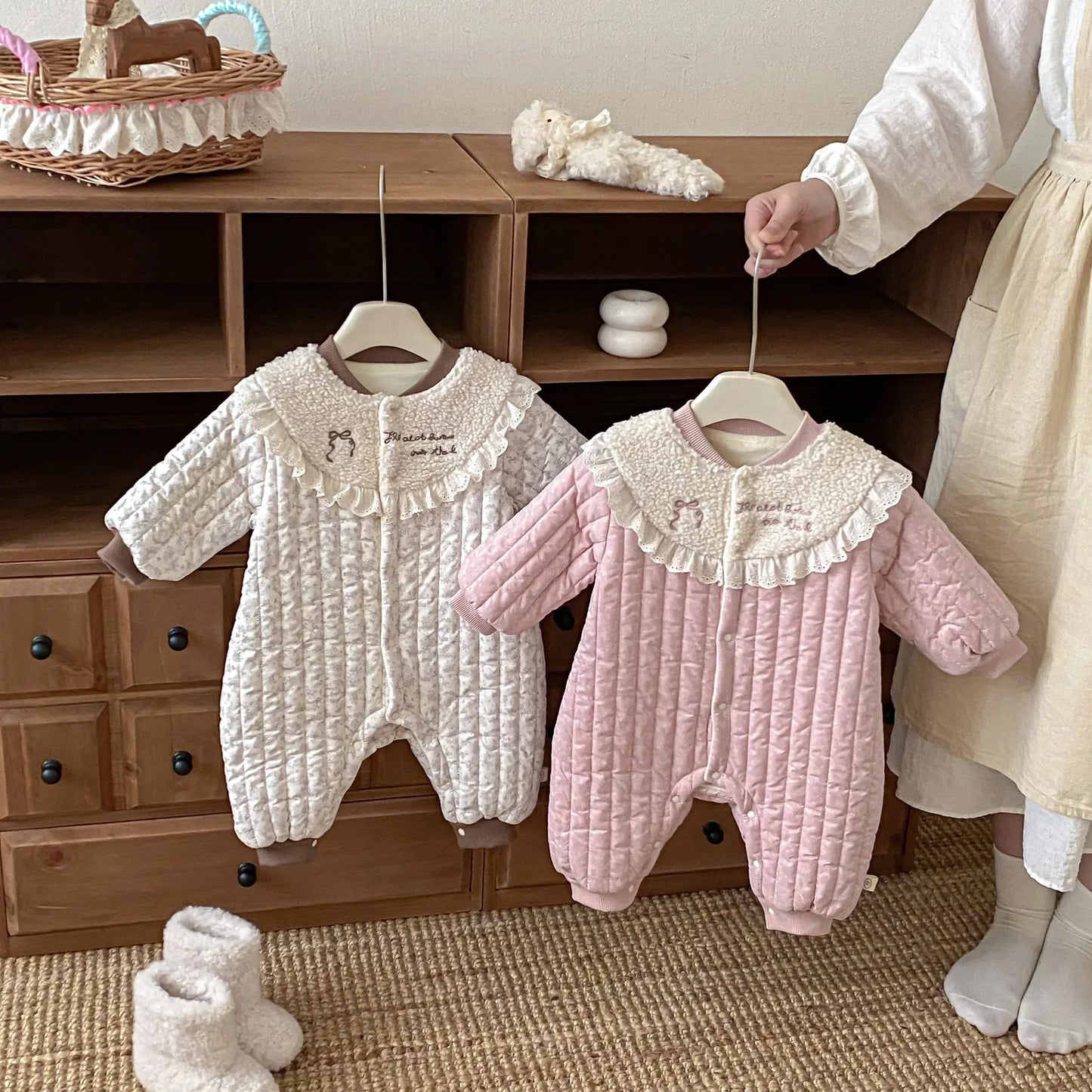 Cozy Floral Baby Romper with Detachable Hood