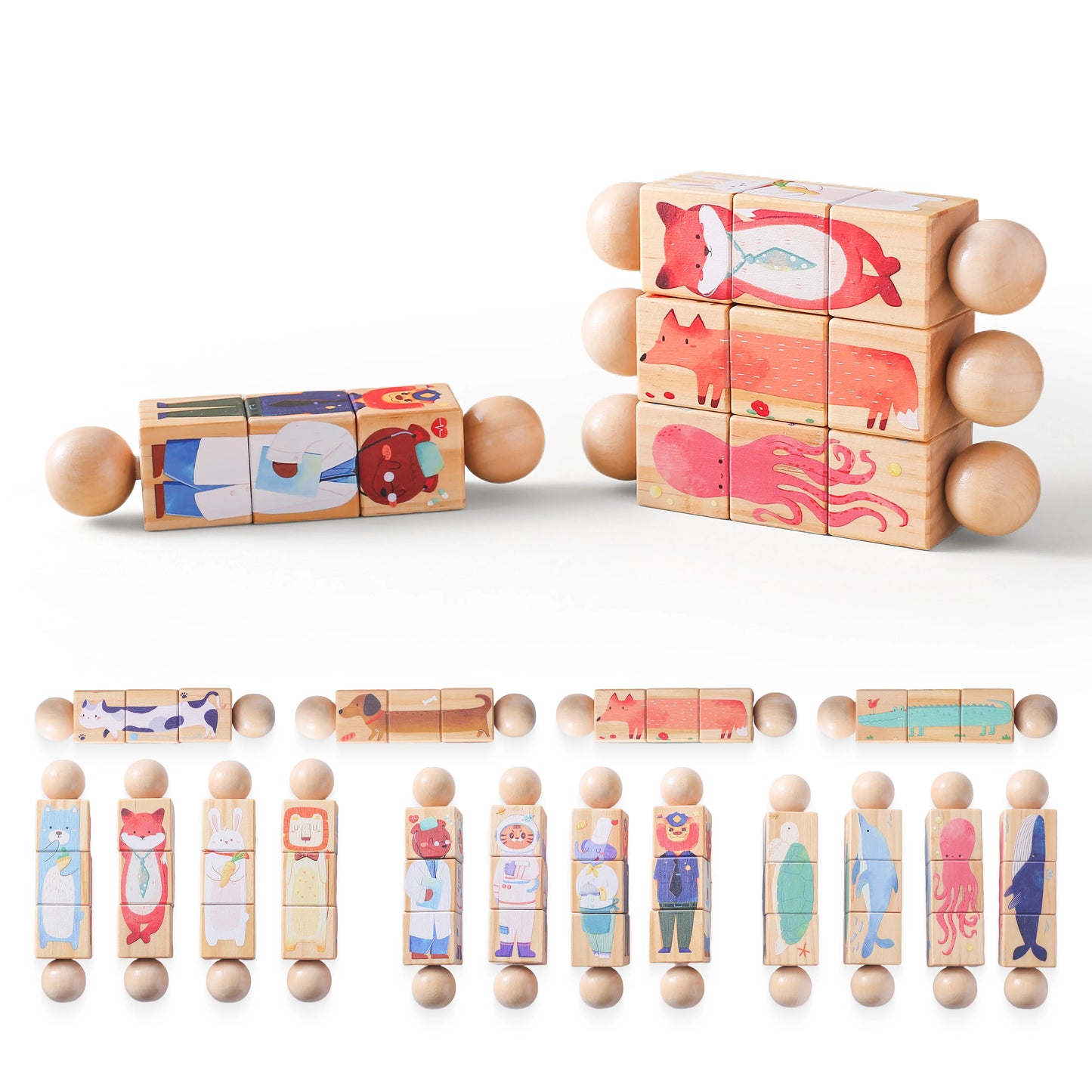 Montessori Baby Toys Wooden Cartoon Block Rattle Toys Early Educational Toys for Kids Wooden Craft Toddler Toys Baby Accessories