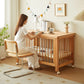 Adjustable Beechwood Baby Crib Convertible Bedside Sleeper with Guardrail Wheels Baby Bassinet Nest Bed Child Sleep with Wheels