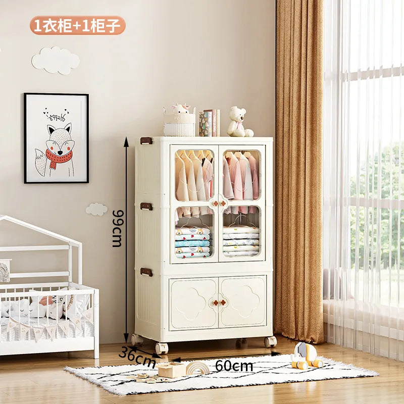 Children's Wardrobe, Bedroom, Home Storage Cabinet, Baby Storage Bin, Toy Clothing Storage Box Plastic Folding Organizer Cabinet