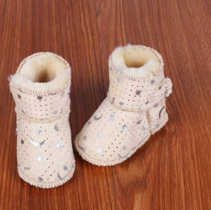 Baby Shoes Soft Bottom Anti-Slip Walking Shoes Leatherette Faux Fur Integrated Design Breathable Comfortable Children Footwear