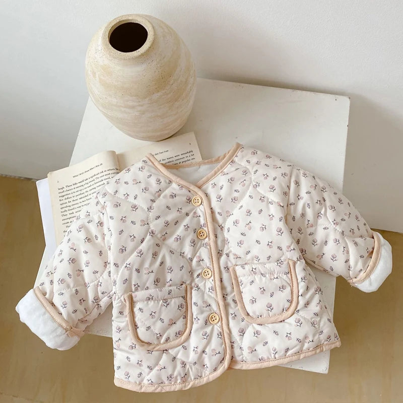 Autumn new style 0-3 years old baby clothes cute baby girl thick cotton clothes long sleeves all-match floral cardigan coat