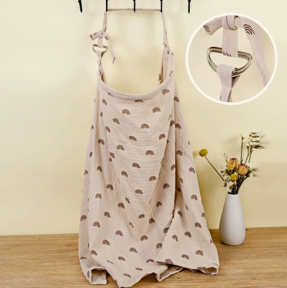 Muslin Nursing Cover for Baby Breastfeeding, Breathable 100% Cotton Breastfeeding Cover with Rigid Hoop for Mother Nursing Apron