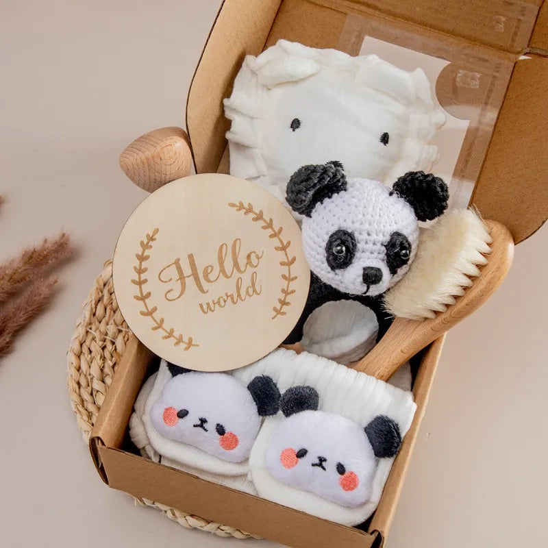Newborn Bath Gift Set – Cotton Blanket, Milestone Cards & Rattle