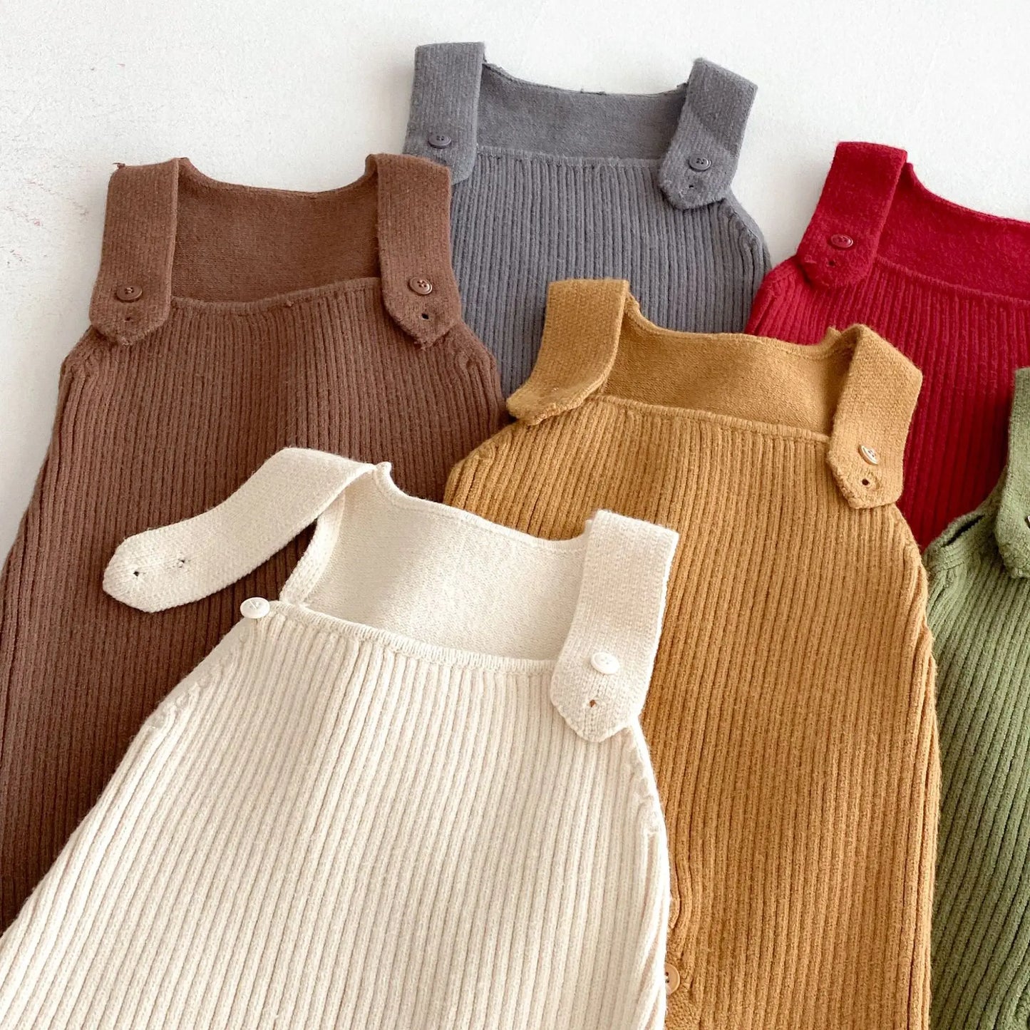 Knit Baby Overalls Romper Multi-Earthy Color Adjustable Buttons Autumn Winter New Outfit 0-3Y Kids Clothing