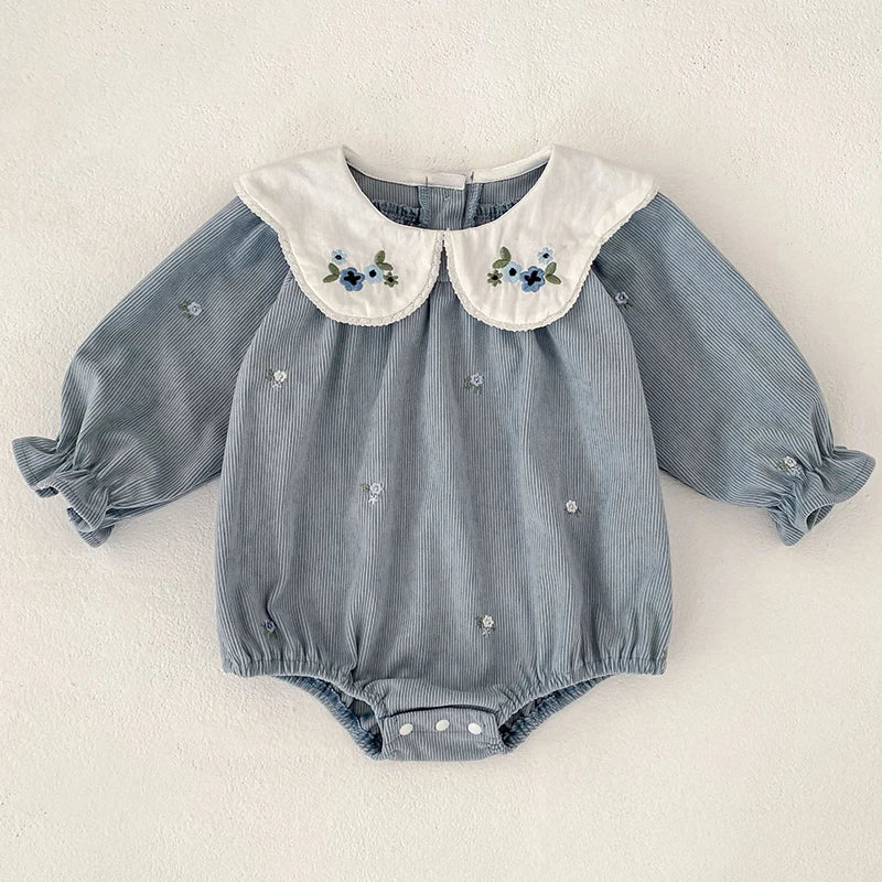 Cozy Autumn Toddler Romper with Floral Embroidery