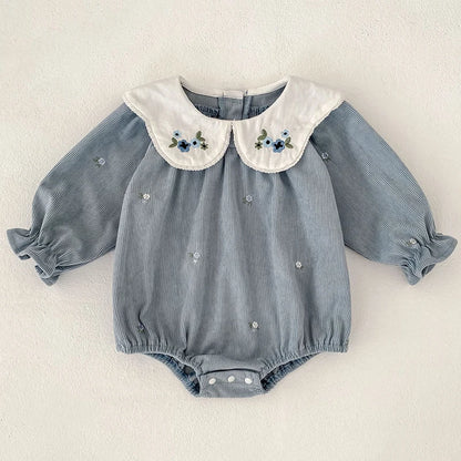 Cozy Autumn Toddler Romper with Floral Embroidery