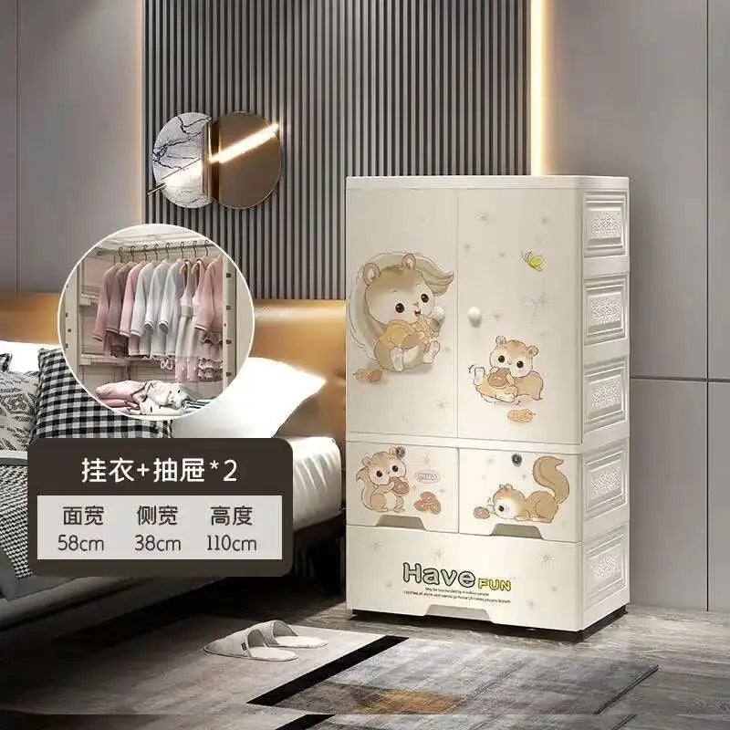 Plastic Baby Storage Cabinet Simple Cartoon Children's Wardrobe For Girls Bedroom Home Infant Storage Home Furniture