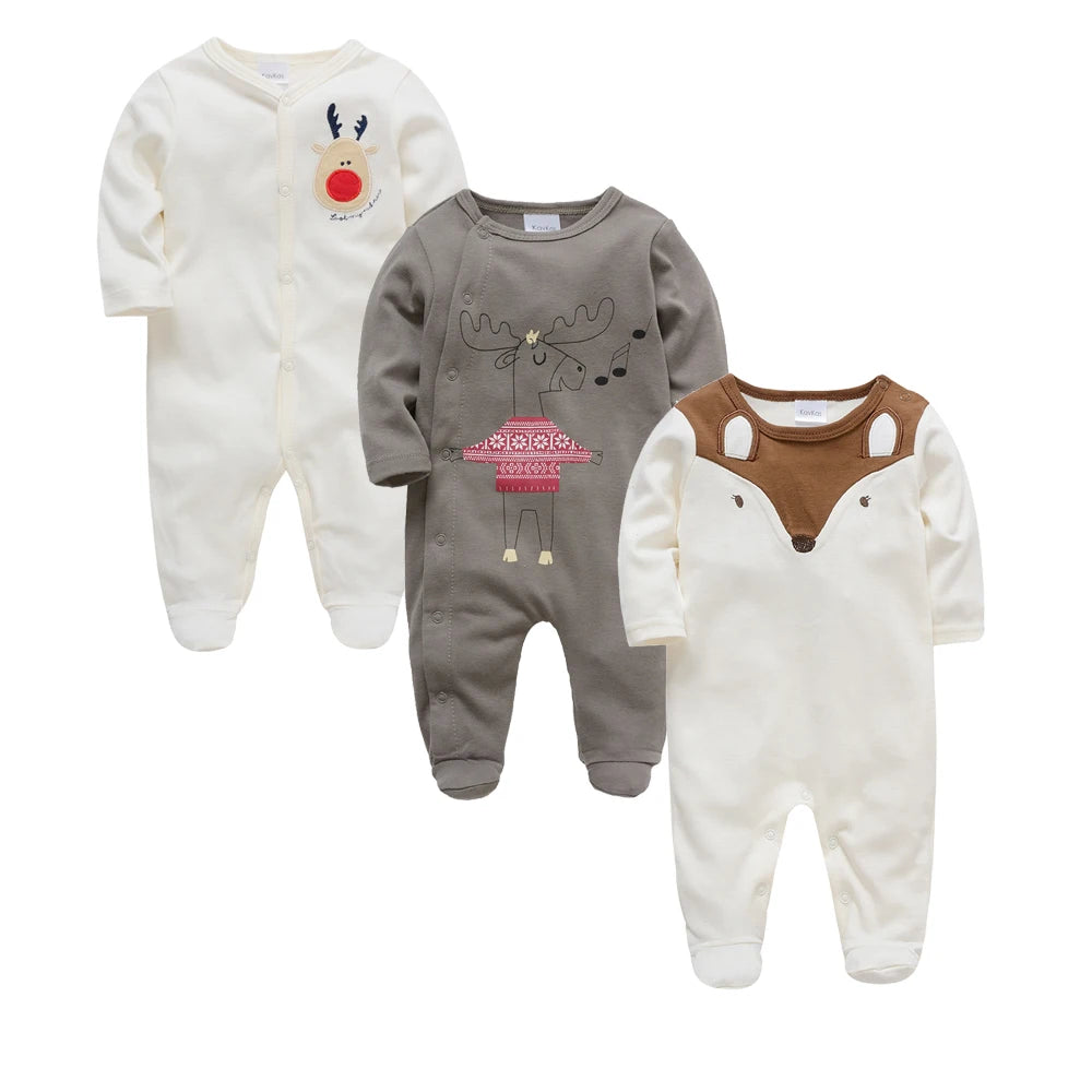 3 Pcs/lot 100% Cotton Baby Girls Clothes Set 0-12M Long Sleeve Newborn Boy Rompers Spring Autumn Carton Print Jumpsuit