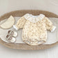 2025 New Baby Autumn and Winter Clothes Lace Collar Clip Cotton Printed Long Sleeves Romper Fart Clothes Princess