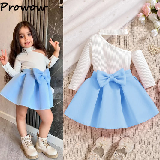 Prowow Fashion Toddler Girl Clothes Sets One Shoulder Cut Out T-shirt Skirt Two-Piece Sets For Baby Kids Clothes 2025 Summer