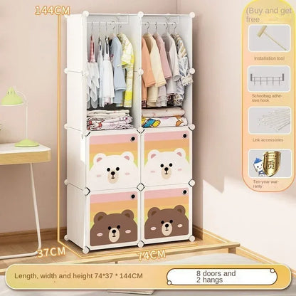 Children Dress Clothes Folding Cabinets Simplicity Cube Splice Storage Locker Foldable Fully Enclosed Wardrobe Bedroom Furniture