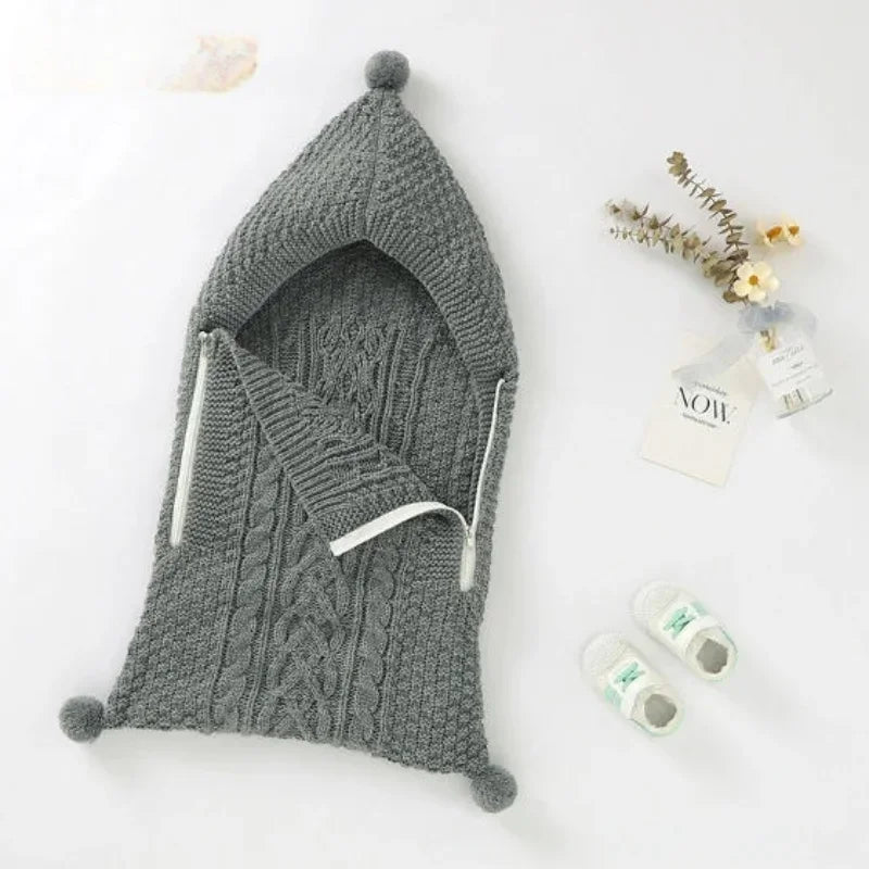 Nouvelles couvertures d'emmaillotage tricotées unies pour bébés de 0 à 1 an, chaudes et douillettes pour l'hiver.