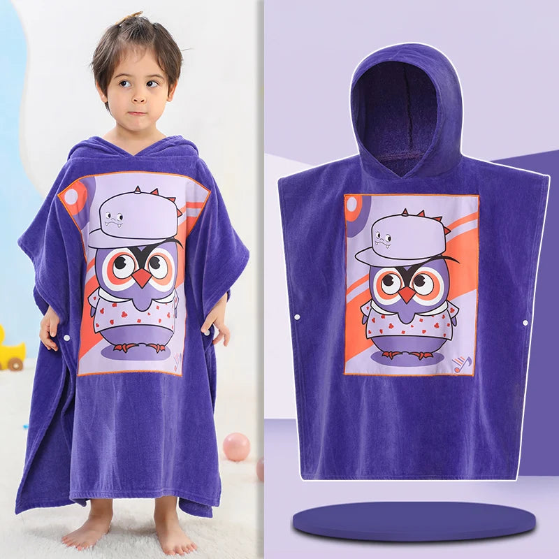 Kids Poncho Towels Hooded Bathrobe - Cotton Absorbent for Baby Shower, Height 80-170cm Boys Girls Children Cartoon Swim Bathing