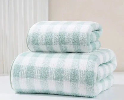 Japanese Minimalist Plaid Towel Absorbent Thick Soft Bath Towel Cotton Washing Bath Towels Two In One Parent Child Set Towel
