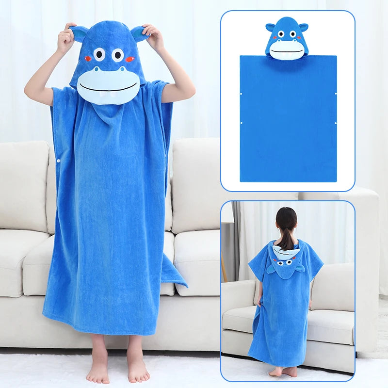 Kids Poncho Towels Hooded Bathrobe - Cotton Absorbent for Baby Shower, Height 80-170cm Boys Girls Children Cartoon Swim Bathing