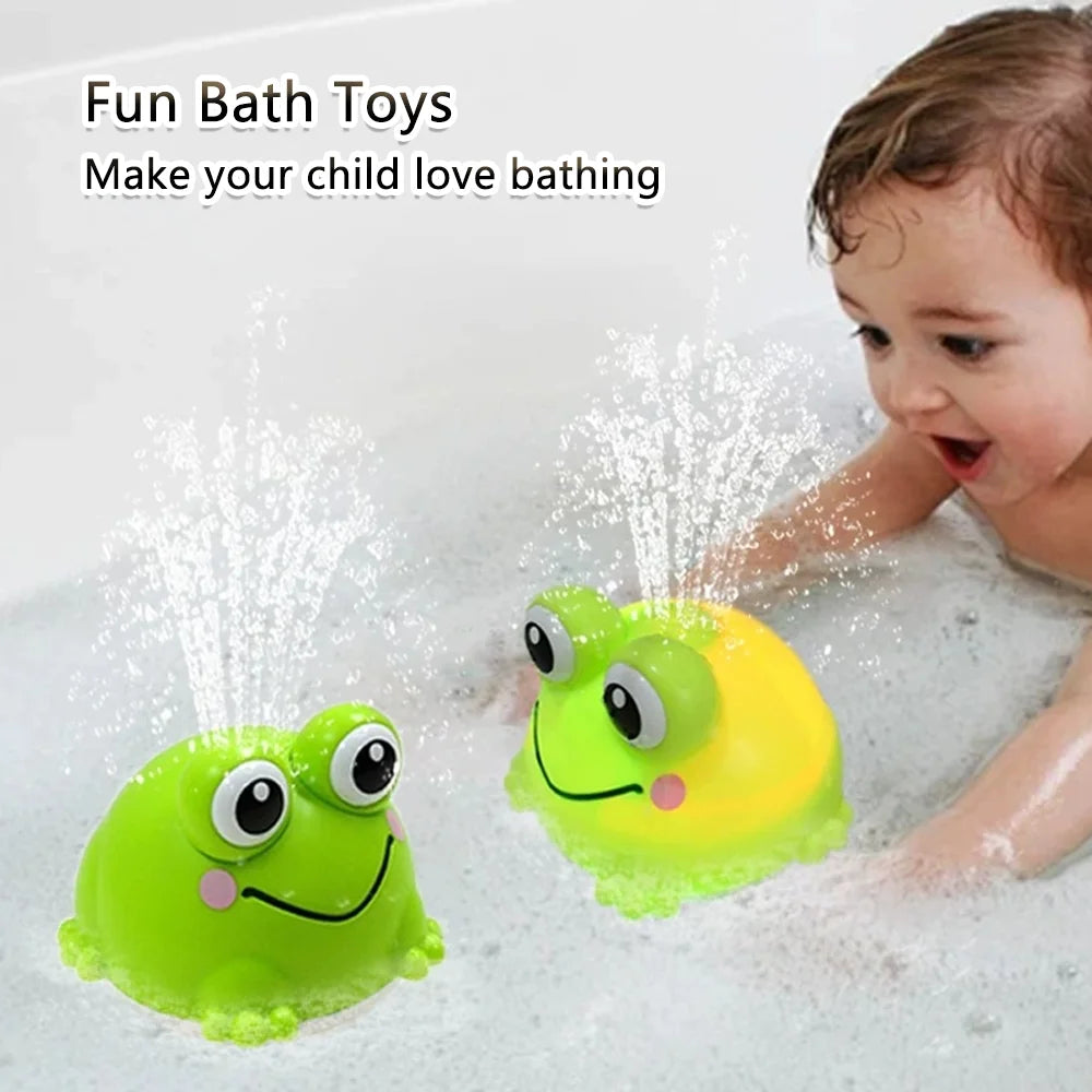 Auto-Sensing Spray Frog Bath Toy with LED Light Button - Battery/USB Rechargeable Baby Shower Water Play Toy for Kids Gifts