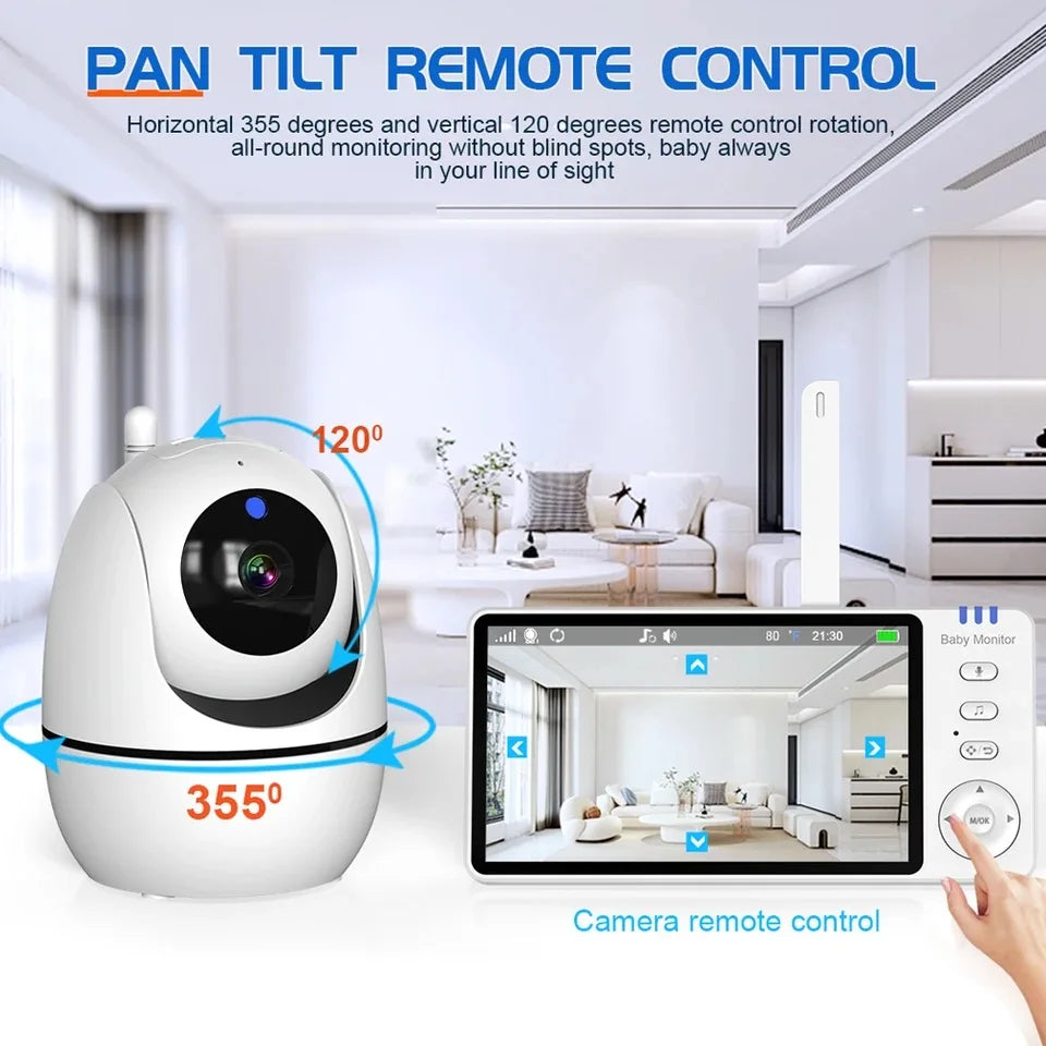 5'' IPS Video Baby Monitor with Pan Tilt Camera 3500mAh Battery Two Way Audio Intercom Auto Night Vision Kids Security Camera