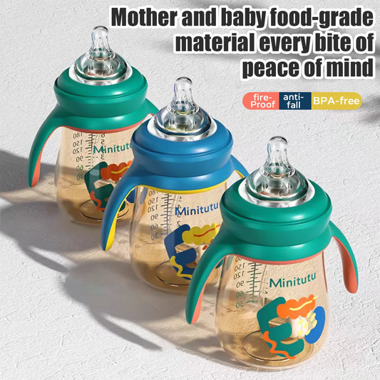 BPA-free baby PP bear bottle, 240ml wide-caliber nano-silver silicone nipple bottle,thickened and drop-resistant anti-flatulence