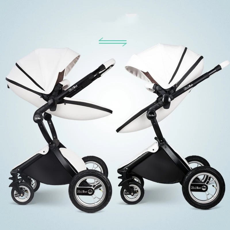 Baby stroller 2 in 1, Luxury PU leather Newborn Carriage,High Quality Landscape two way trolley car, baby Pushchair shell pram