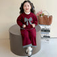 Korean Winter Children Girl Two-piece Clothes Set Plaid Bow Fleece Kid Girl Sweatshirt Outfit Baby Girls Straight Pant Tracksuit