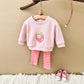 Baby Girl 2PCS Set – Long Sleeve Top & Pants, Cute Peach Autumn/Spring Outfit