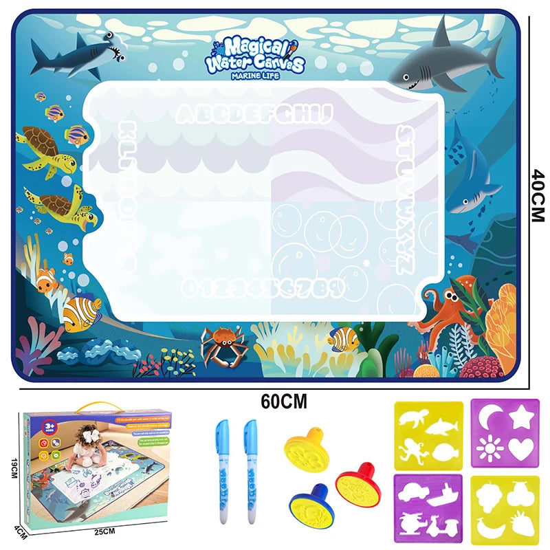 100x80CM Magic Water Drawing Mat Coloring Doodle With Reusable Magic Pens Montessori Painting Board Educational Toys Kids Gifts
