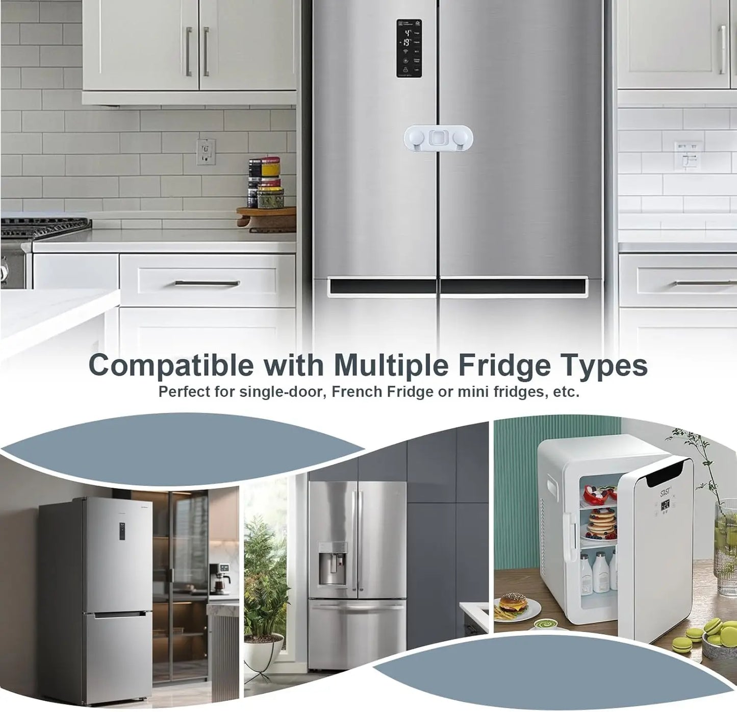 Child Proof Refrigerator Lock, Baby Safety Locks for Fridges, Cabinets, Drawers, Double Doors and More, Ergonomically Designed