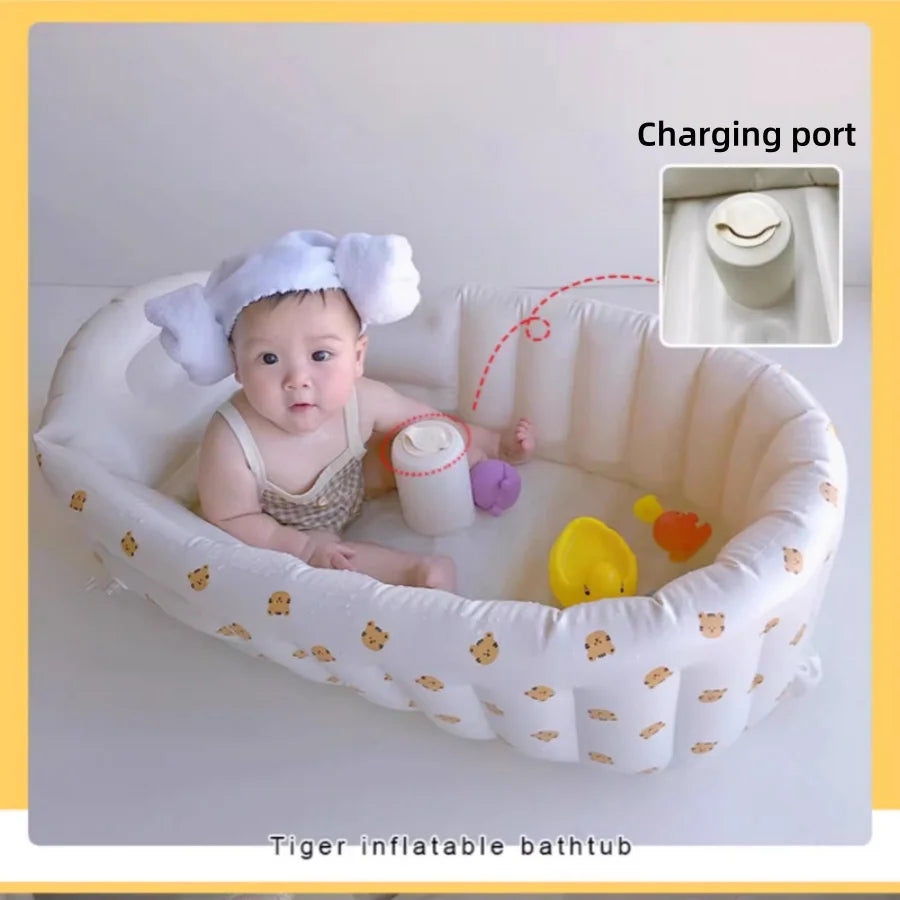 Baby PVC inflatable bathtub/Love Bear foldable bathtub Children automatically press inflatable bath basin