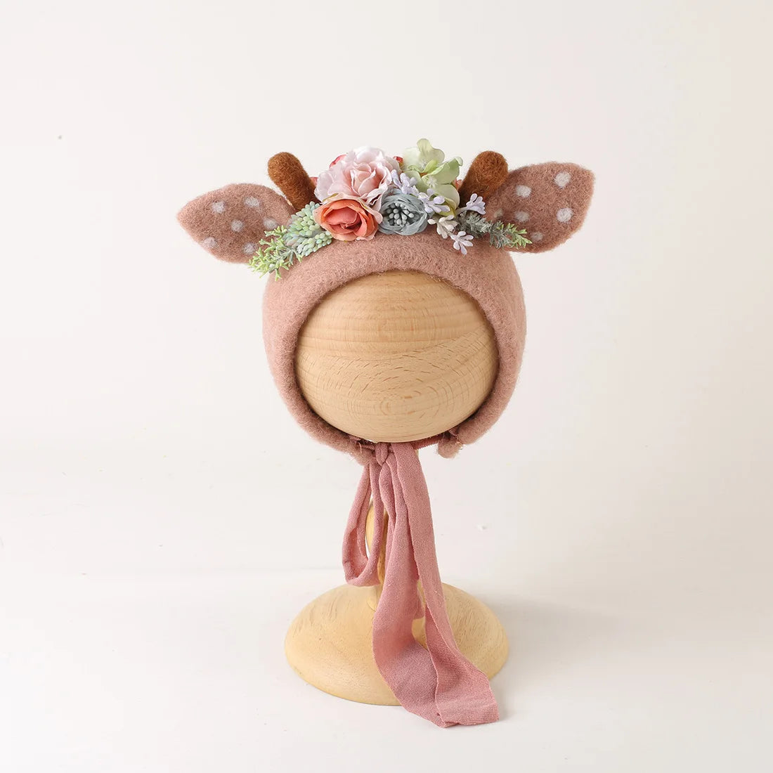 Cute Fox Flower Bonnet Newborn Wool Felt Photo Prop
