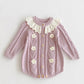 2025 New Autumn Children Clothes Infant Baby Girls Long Sleeved Splicing Knitted Jumpsuit Newborn Baby Knitted Bodysuits+Hat