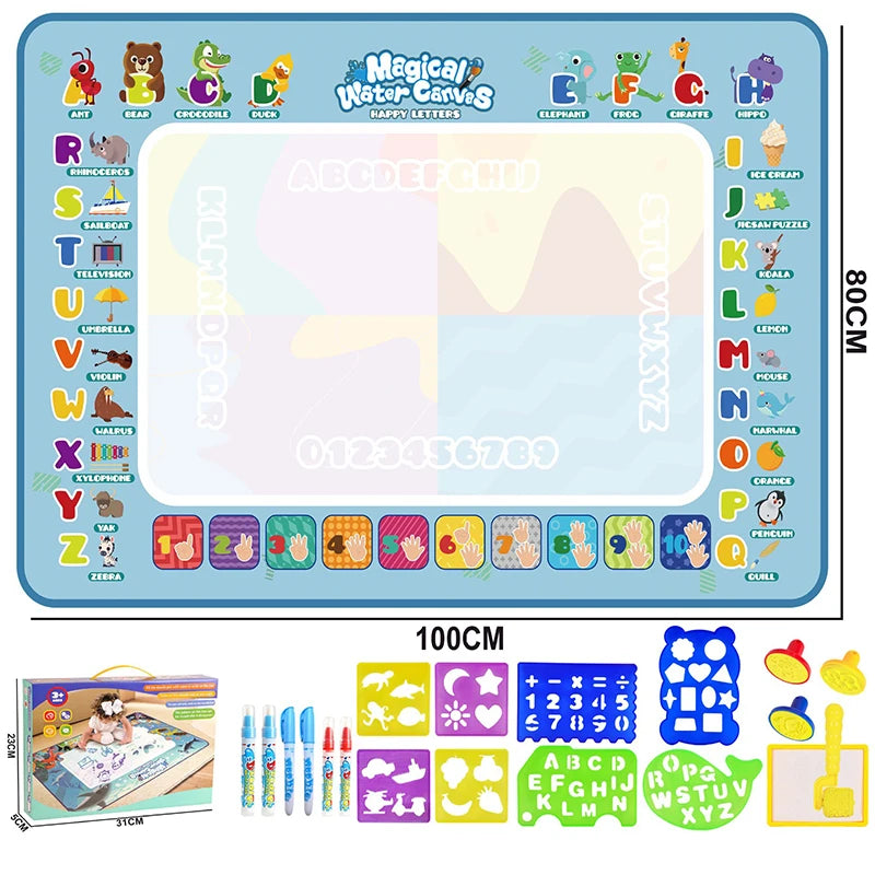 100x80CM Magic Water Drawing Mat Coloring Doodle With Reusable Magic Pens Montessori Painting Board Educational Toys Kids Gifts