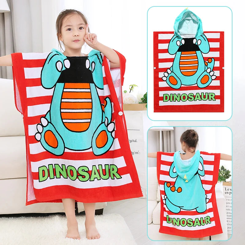 Kids Poncho Towels Hooded Bathrobe - Cotton Absorbent for Baby Shower, Height 80-170cm Boys Girls Children Cartoon Swim Bathing