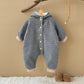 Baby Boys Woolen Jumpsuits Newborn Girls Hooded Rainbow Printed Rompers Winter Warm Bodysuit Clothes