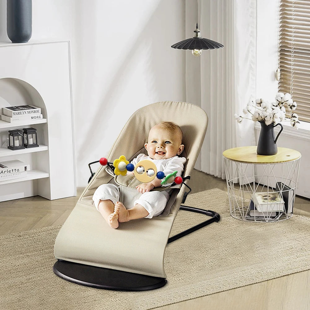 AnGku Baby Rocking Chair Foldable Baby Swing Chair for 0-12 Months Three-speed Height Adjustment Baby Bouncer with Toys