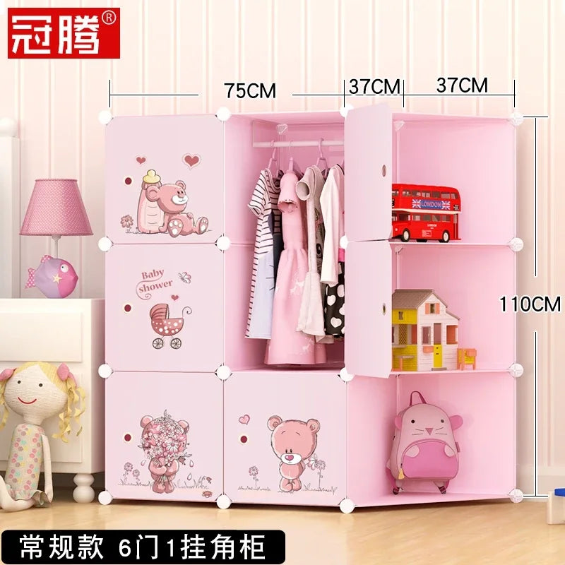 Low Profile Kids Storage Cabinet Cute Baby Clothes Organizer With Plastic Shelves For Nursery Toddler Room Furniture