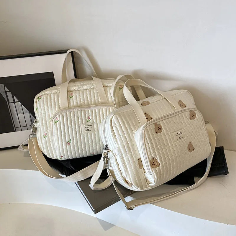 Large Embroidered Mommy Bag – Diaper Organizer & Maternity Travel Tote