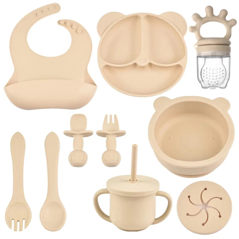 Infant Feeding Essentials – 9PCS Silicone Feeding Kit with Bib