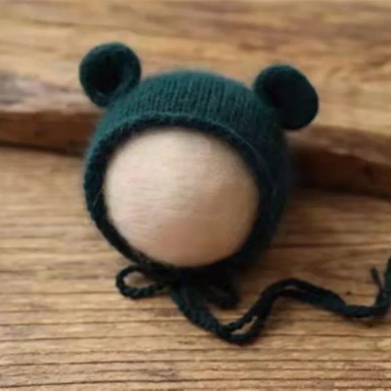 Fluffy Mink Thread Newborn Knit Hat with Ears Photo Prop