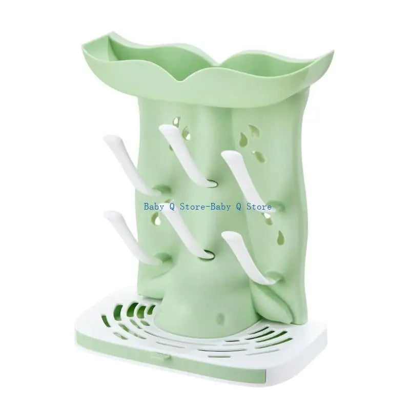 X5XE Baby Bottle Drying Rack with 6 Pegs Space Saving Countertop Organizers Vertical Bottle Drying Stand ABS for Baby Bottles