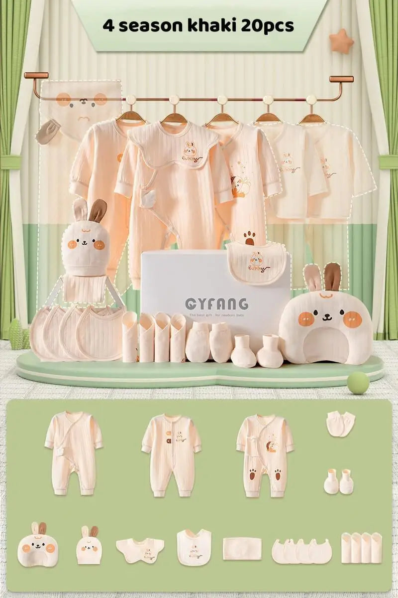 Summer Bunny Newborn Clothes Set – 20–26PCS Cotton Outfit for Boys & Girls