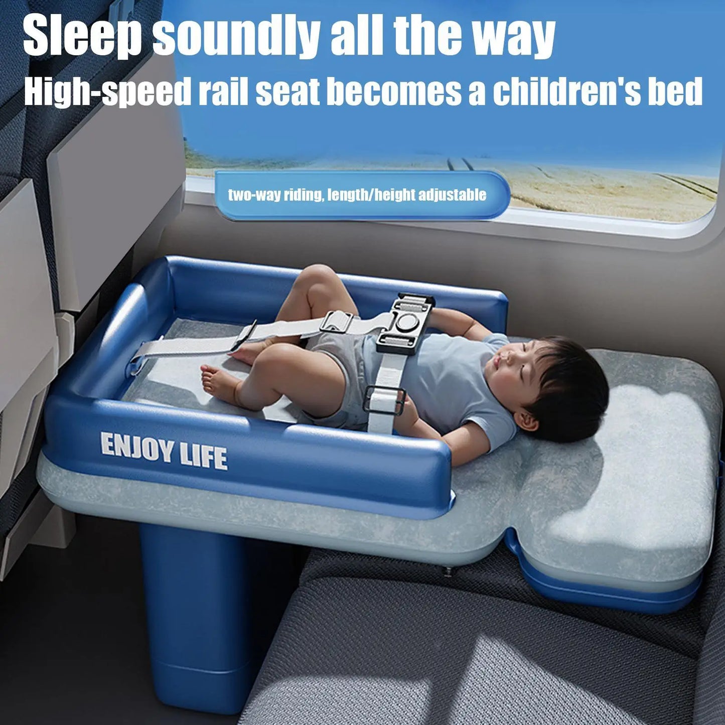 Toddler Travel Air Mattress – Soft, Foldable Bed with Guardrail for Plane, Car & Camping
