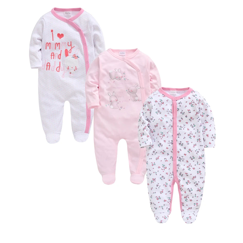 Kavkas 3 Pcs/lot Baby Boy Rompers 0-12M 100% Cotton Newborn Long Sleeve Clothes Cartoon Print Girls Items