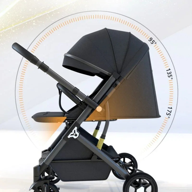 Ultra-light Four-wheel Baby Stroller Can Sit or Lie Down High-view Simple Baby Stroller Two-way Foldable Children's Stroller