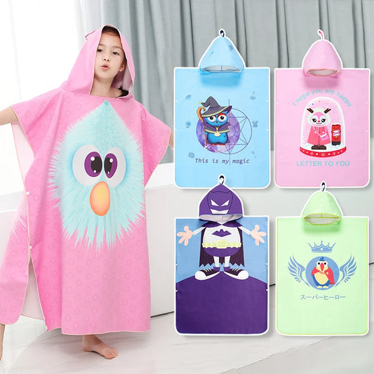 Kids Beach Poncho Towels Quick-Dry Absorbent for Baby Shower, Children's Hooded Bathrobe for Boys Girls Wearable Swim Bath Towel