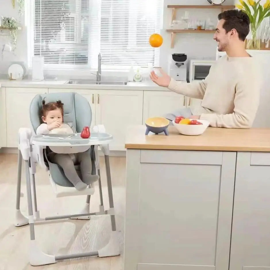 EN16232 Intelligent easy operable swing baby high chair  with  removable double tray